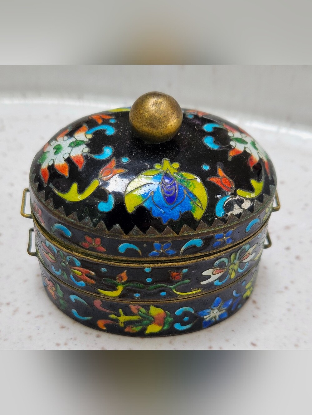 Small Chinese Colisonne 4 Piece Pill  Trinket  Box  Gu Yi Zhai Cang Mark